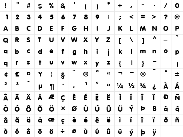 VAGRoundedBlackSSK Bold  glyph index