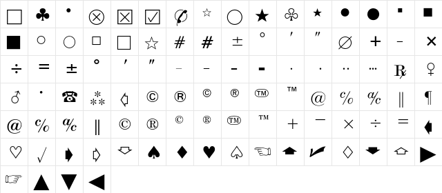 Commercial Pi Regular  glyph index