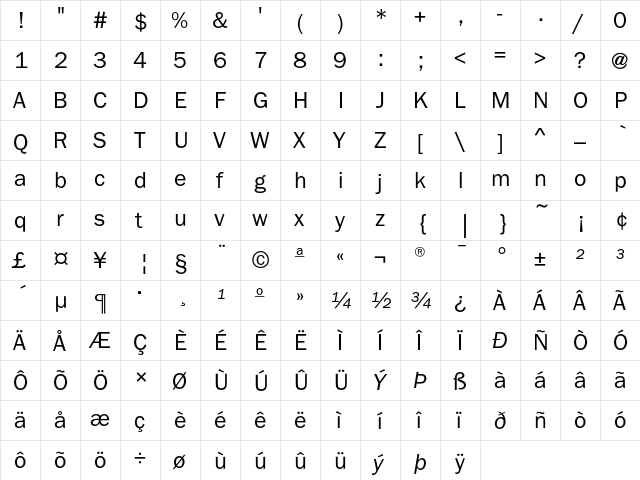 FranklinGothicEF Book  glyph index