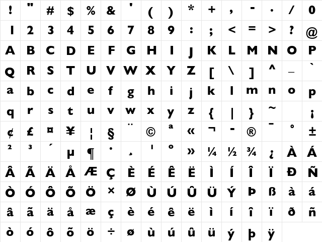 Gill Sans MT Std Heavy  glyph index