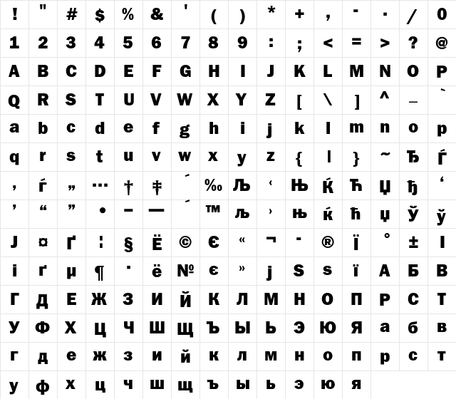 FranklinGothicHeavyC Regular  glyph index