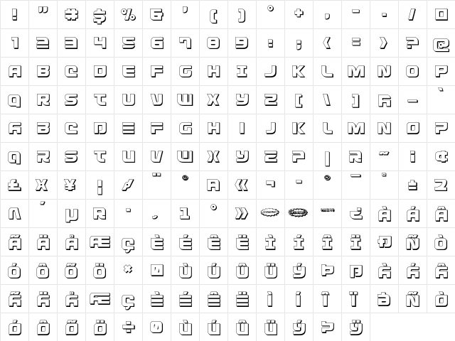 Defcon Zero 3D Regular  glyph index