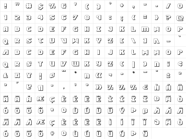 Ninja Garden 3D Regular  glyph index