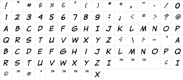 Clementine Italic  glyph index