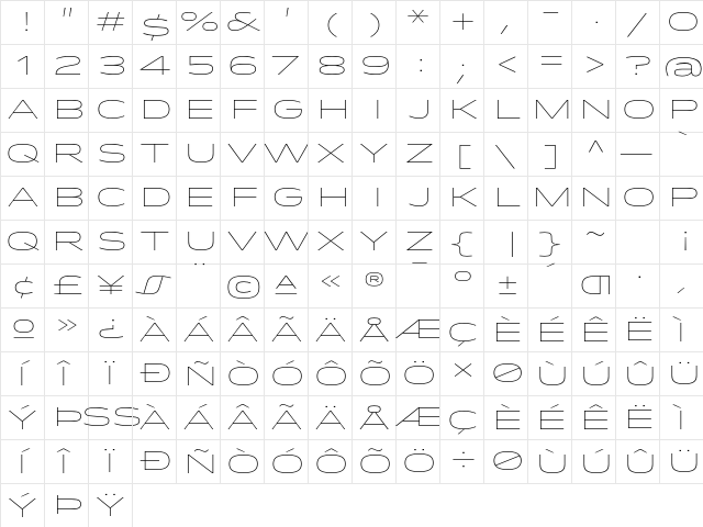 Idlewild Thin  glyph index