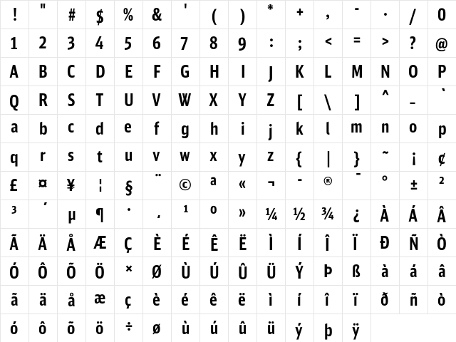 DB Sans Comp Altern Bold  glyph index