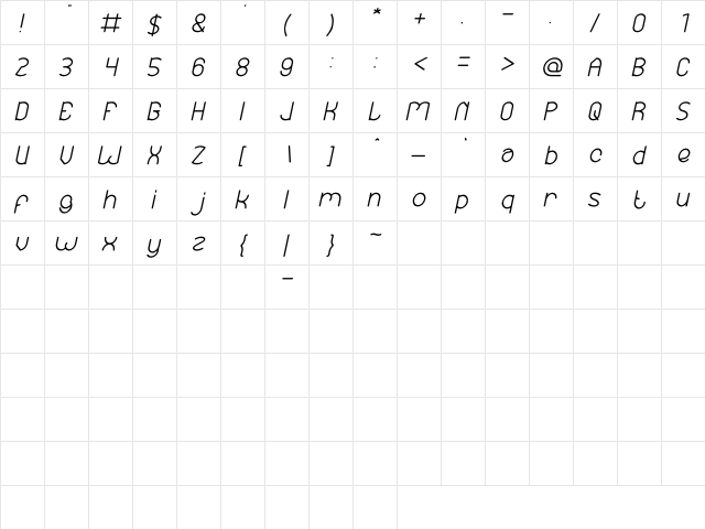 Essential Arrangement Bold Italic  glyph index