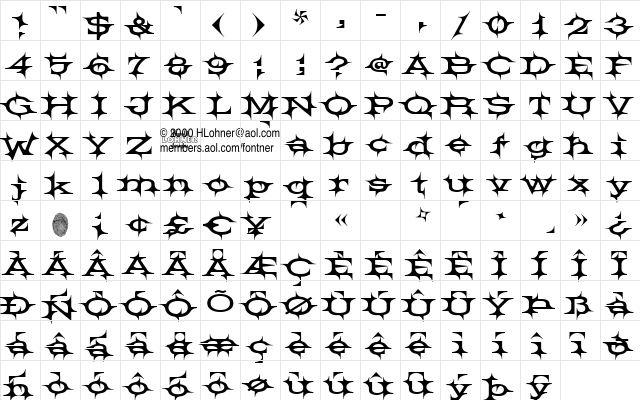 Barbecue Regular  glyph index