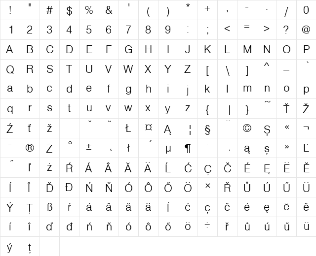 NimbusSanNo5TEELig Regular  glyph index