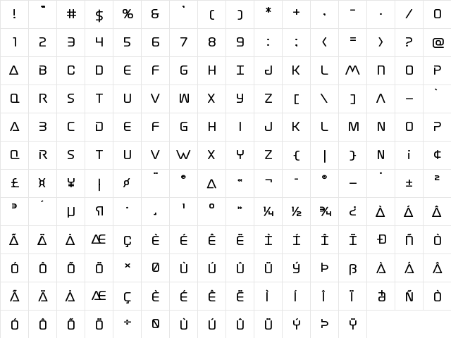 Elite Danger Bold Expanded Bold Expanded  glyph index