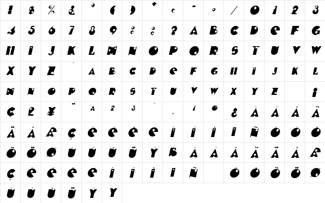 BlasterSCapsSSK Italic  glyph index