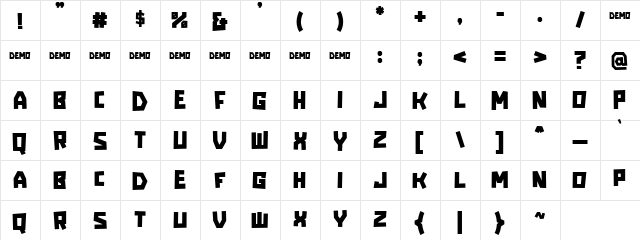 HOT GRILL demo Regular  glyph index