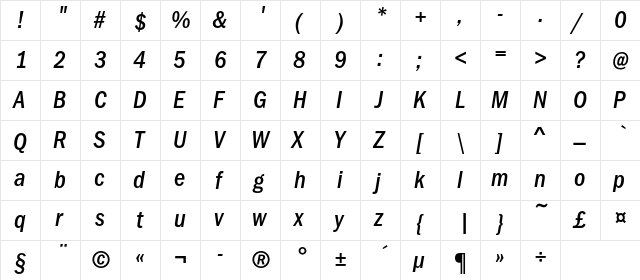 FranklinGothicMediCondC Italic  glyph index