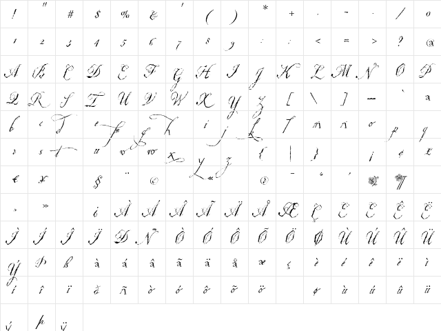 Bacchus Regular  glyph index