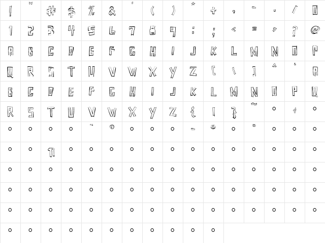 Squarehouse Regular  glyph index