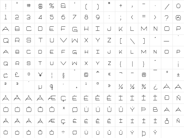 Millennium-Condensed Normal  glyph index