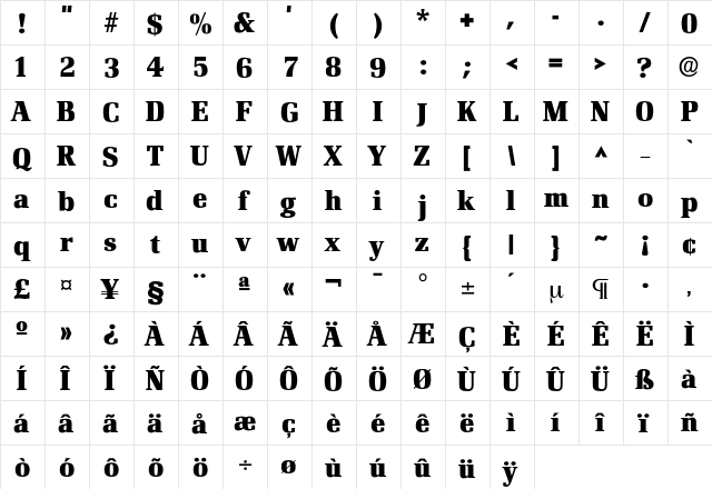 FrenchcarDemiBold Regular  glyph index