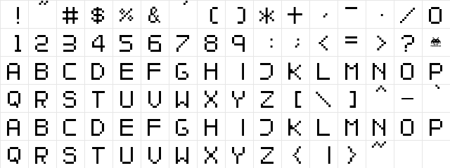 16bit Regular  glyph index