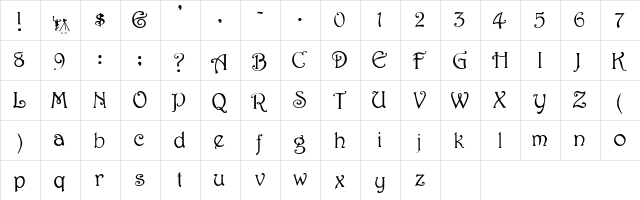 JessamineScriptSSK Regular  glyph index