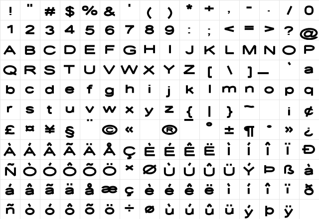 Desolator Ultrabold  glyph index