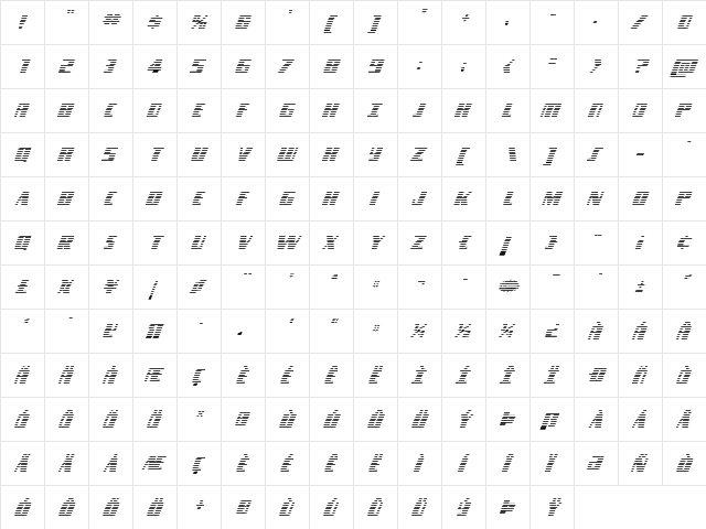 Typhoon Gradient Italic Italic  glyph index