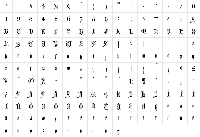 ChappelText Regular  glyph index