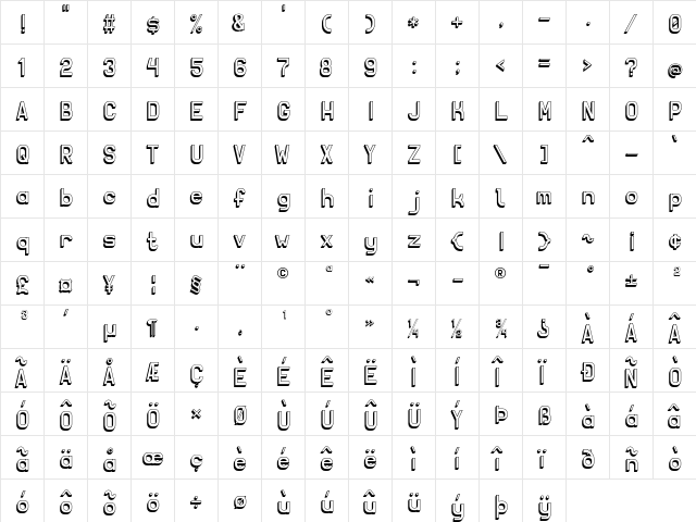 SolidSans 3D  glyph index