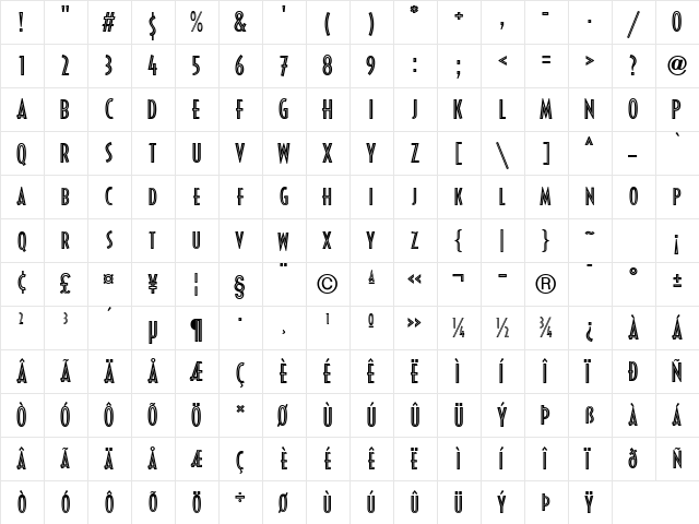 DecoturaICGInline Regular  glyph index