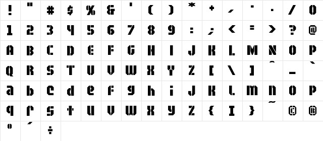 CCArea51Military Regular  glyph index