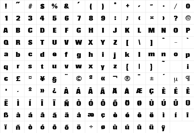 Rochester-Serial-Black Regular  glyph index