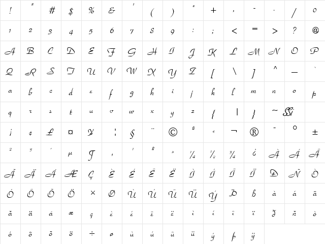 Upscale Script SSi Regular  glyph index