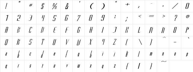Madrid2ExpItal Regular  glyph index