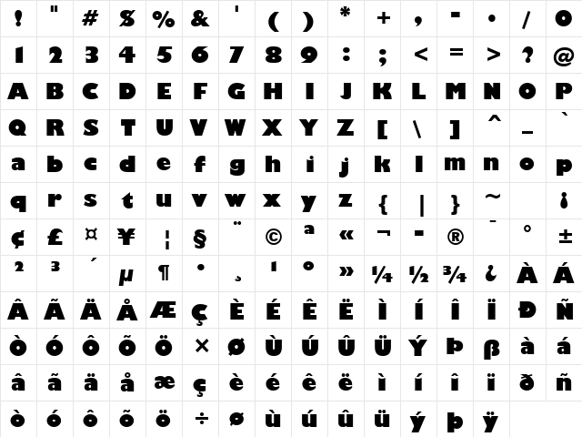 Humanst521 UBd BT Ultra Bold  glyph index