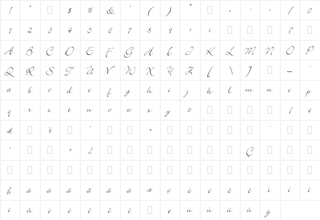 Bickley Script Plain  glyph index