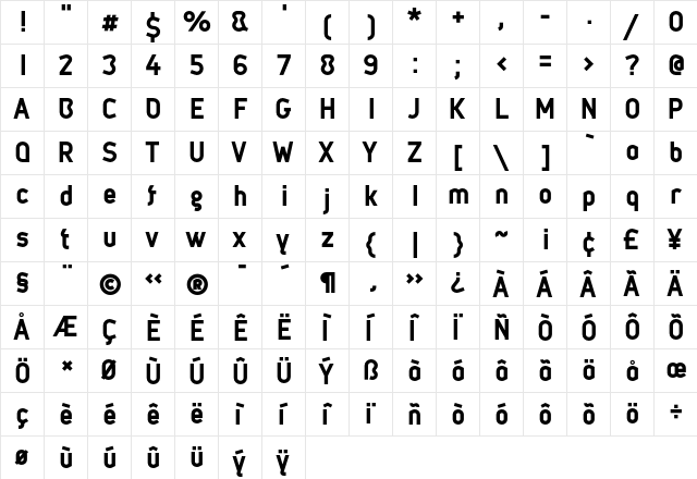 Metsys Bold  glyph index