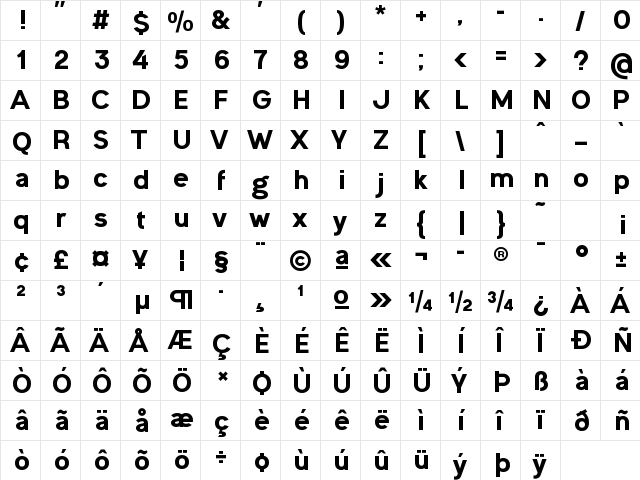 Ogonek Heavy Regular  glyph index