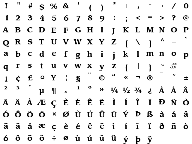 Advisor SSi Bold  glyph index