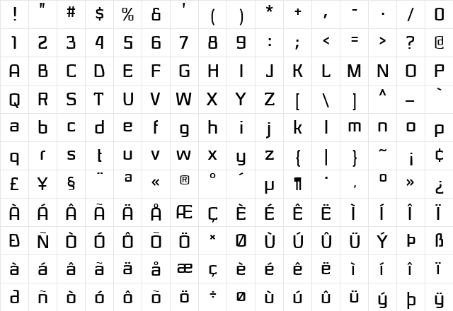 Sarasori Bold  glyph index