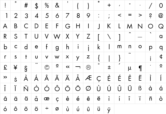 Futura ICG Book  glyph index