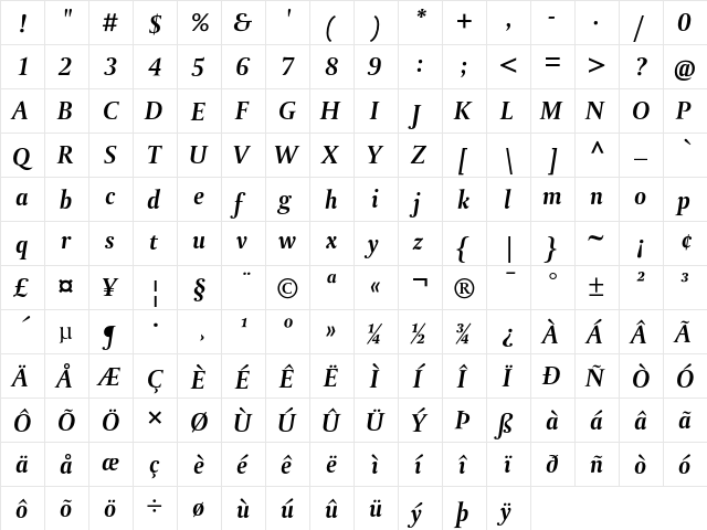 DTLParadoxT BoldItalic  glyph index