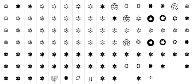 Stars Regular  glyph index