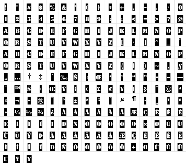 a_DodgerCm Regular  glyph index