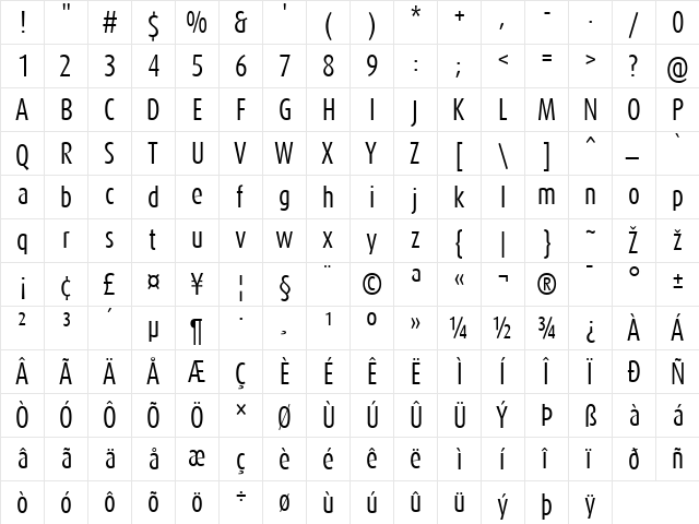 DaxCompact-Regular Regular  glyph index