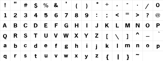 Abell Condensed Bold Extended 3 Regular  glyph index