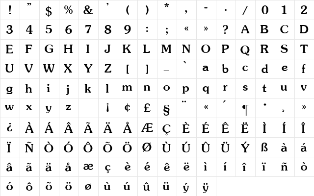 Souvenir-Medium Regular  glyph index