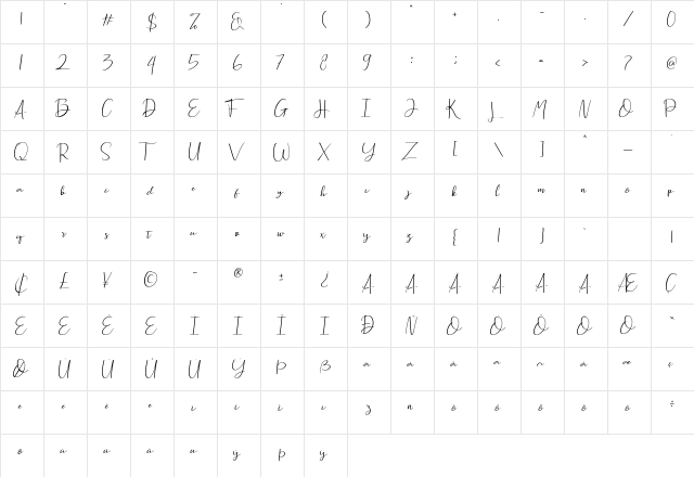 Mystic Darling Regular  glyph index