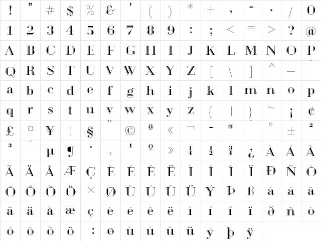 Geotica Three Engraved  glyph index