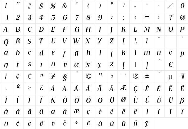 Nashville-RegularIta Regular  glyph index