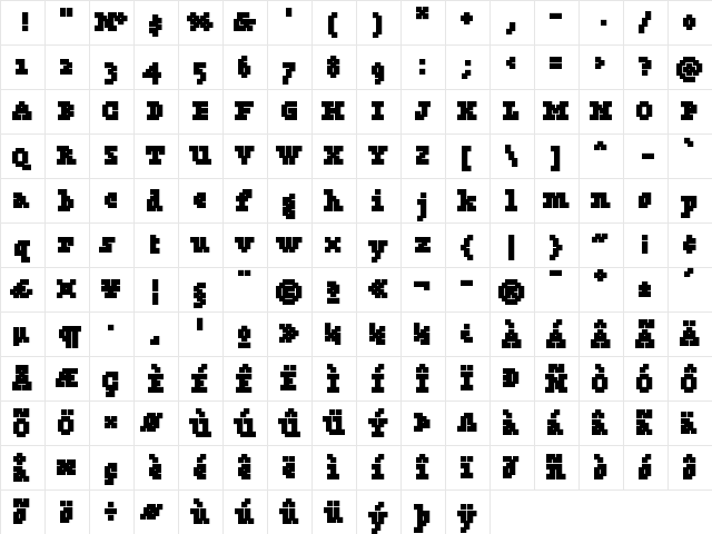 Fat Bit Regular  glyph index
