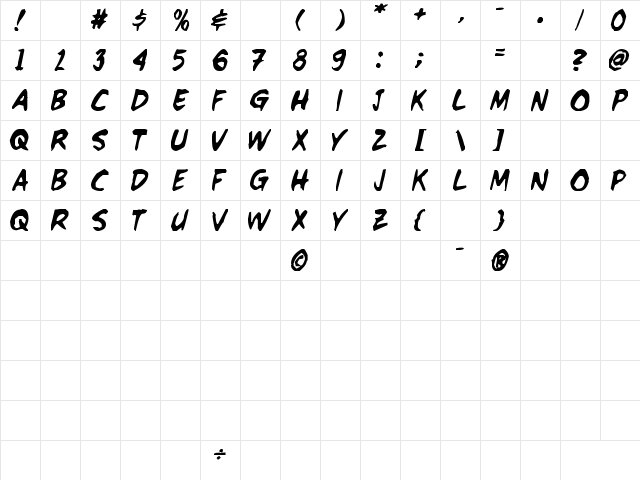 k Regular  glyph index